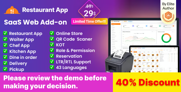 Restaurant App SaaS Web Add on