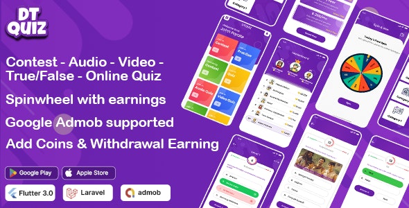 DTQuiz - Online Quiz Flutter App | Trivia Quiz | Quiz Game | Android | iOS | Admin Panel - CodeCanyon Item for Sale
