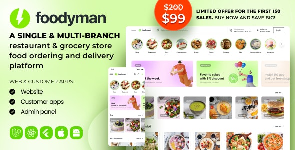 Foodyman - Single (Multi-Branch) Restaurant & Grocery Food Ordering & Delivery Platform - CodeCanyon Item for Sale