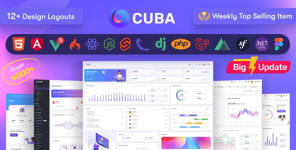 Cuba- HTML, React, Angular, Vue 3, Nuxt, Next Js, Node , Asp.Net, Laravel Admin Dashboard Template - Admin Templates Site Templates