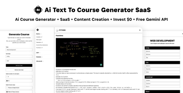 Ai Course Generator - Text To Course SaaS Ai Video & Image Content Payment Earn Gemini React Admin - CodeCanyon Item for Sale