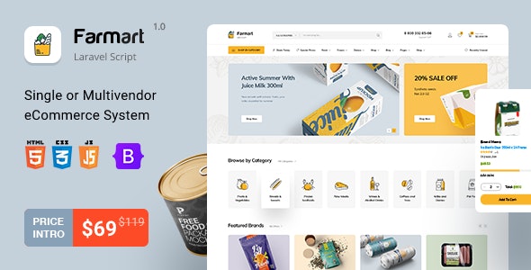 Farmart - Single or Multivendor Laravel eCommerce System - CodeCanyon Item for Sale