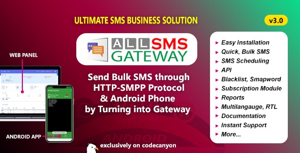 All SMS Gateway - Send Bulk SMS through HTTP-SMPP Protocol & Android Phone by Turning into Gateway - CodeCanyon Item for Sale
