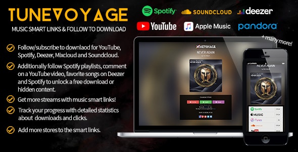 TuneVoyage - Smart Links & Follow To Download (Spotify/YouTube/Deezer/Soundcloud/Mixcloud) - CodeCanyon Item for Sale