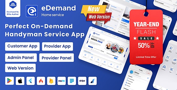 eDemand-Multi Vendor On Demand Handy Services, Handyman with Flutter App | Admin panel | Web Version - CodeCanyon Item for Sale