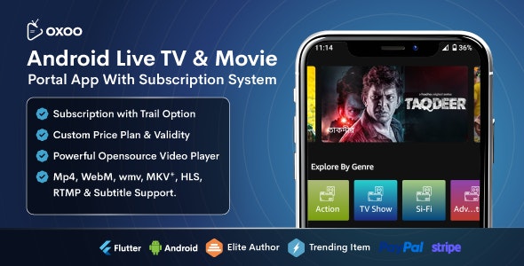 OXOO - Android Live TV & Movie Portal App with Subscription System - CodeCanyon Item for Sale