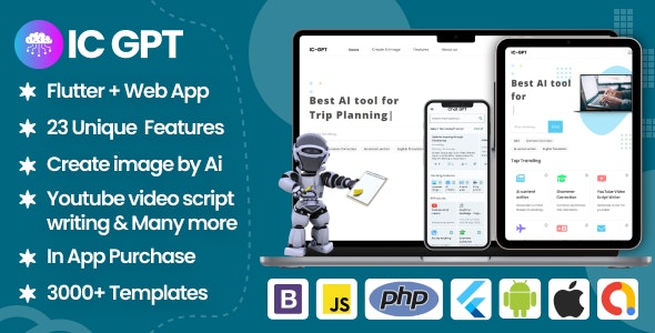 ICGPT- GPT AI Writing Assistant, Image Generator & Content Creator Flutter App + WEB version + Admin - CodeCanyon Item for Sale