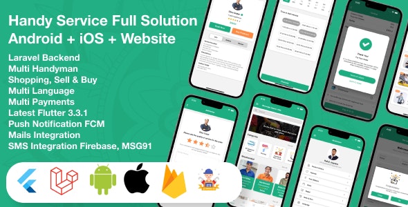 Flutter Handy service - On-Demand Home Services & Shopping Android+iOS+Website Full Solution Laravel - CodeCanyon Item for Sale