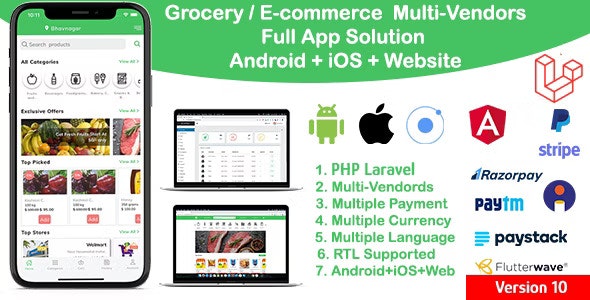 grocery / delivery services / ecommerce multi vendors(Android + iOS + Website) ionic 7 / Laravel - CodeCanyon Item for Sale