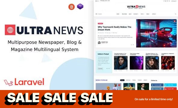UltraNews - Laravel Newspaper, Blog Multilingual System with support AI Writer, Content Generator - CodeCanyon Item for Sale