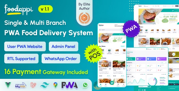 FoodAppi - PWA Food Delivery System and WhatsApp Menu Ordering with Admin Panel | Restaurant POS - CodeCanyon Item for Sale