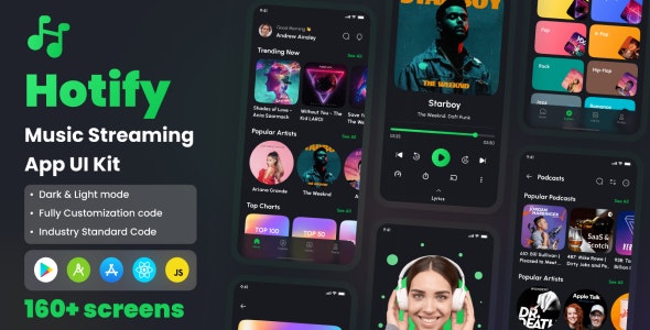 Hotify - Music Streaming App React Native CLI Ui Kit - CodeCanyon Item for Sale