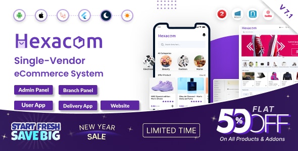 Hexacom single vendor eCommerce App with Website, Admin Panel and Delivery boy app - CodeCanyon Item for Sale